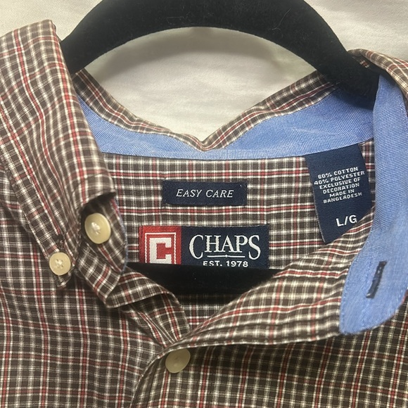 CHAPS Easy Care Men's L Plaid Button Up Long Sleeve Shirt Size Large - Picture 2 of 5